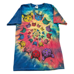 Early 2000's Tie Dye Psychedelic Spiral Cat T-Shirt